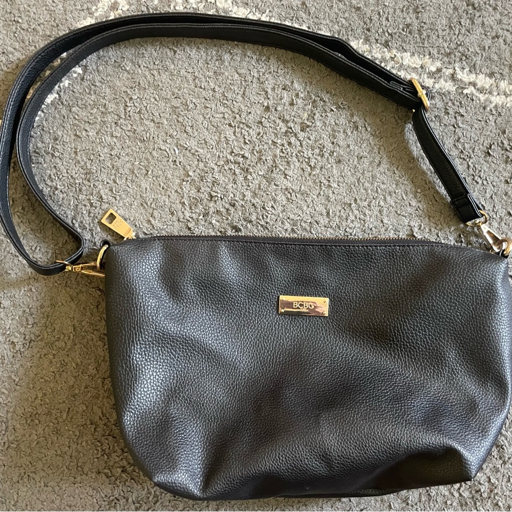 BCBG Charcoal Leather Shoulder Bag